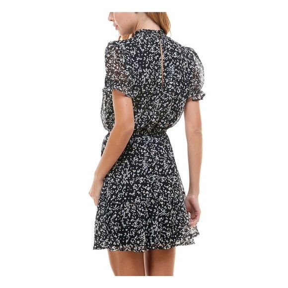 CRYSTAL DOLLS Womens Short Sleeve Mock Neck Short Cocktail Fit + Flare Dress - Picture 2 of 2